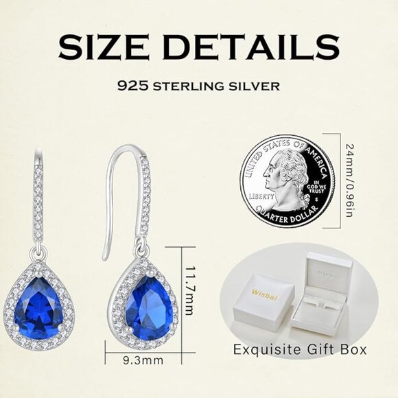 Halo Teardrop Dangle Earrings – Sterling Silver Created Sapphire NWT - Picture 6 of 7
